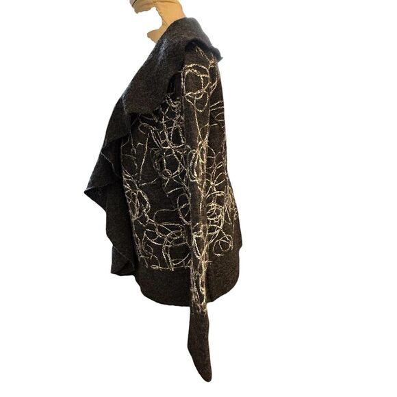 WILLI SMITH Women Cardigan Sweater Gray Boiled Wool Embroidered Flounce Collar L - Picture 7 of 13